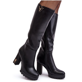 WJ2 Cuissardes à Talons Hauts pour Femmes Noir Ceesina