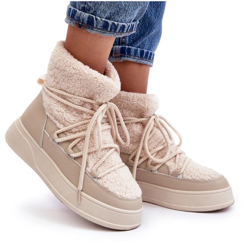 FG2 Bottes de neige à plateforme pour femmes Beige clair Ahatissa