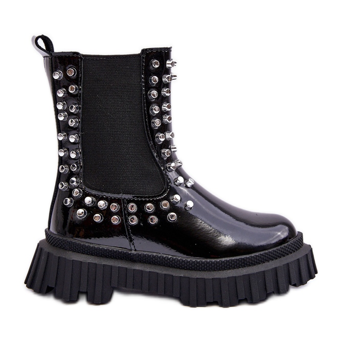 Bottines Chelsea fille vernies ornées de strass Adélie noirs le noir