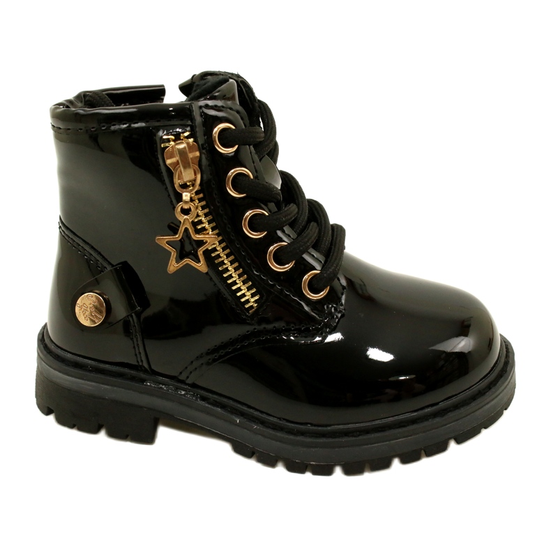 Miss Bottines fille en cuir verni, étoile 23DZ23-6593, noir le noir