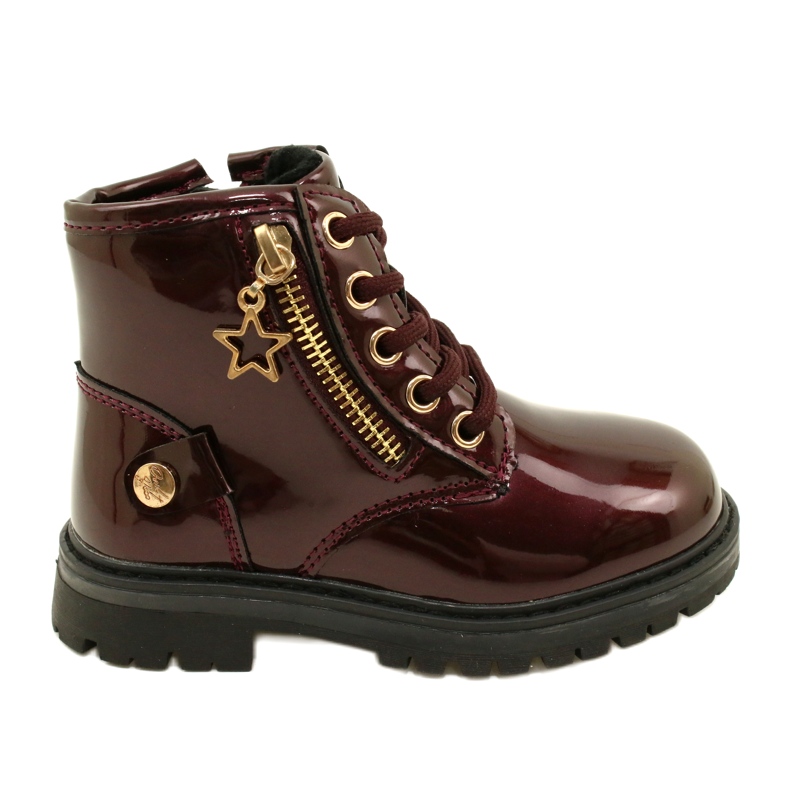 Miss Bottines fille, cuir verni, étoile 23DZ23-6593, bordeaux rouge