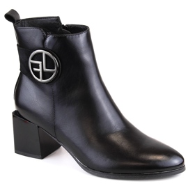 Bottines femme noires isolées sur talon haut décoratif, Potocki SZ12227