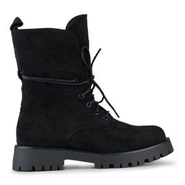 Boots workwear femme à lacets en daim noir beige