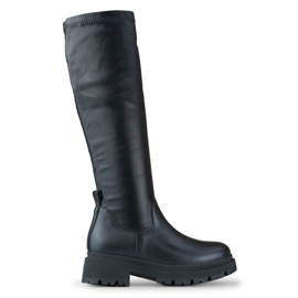 Bottes élastiques noires pour femmes en éco-cuir