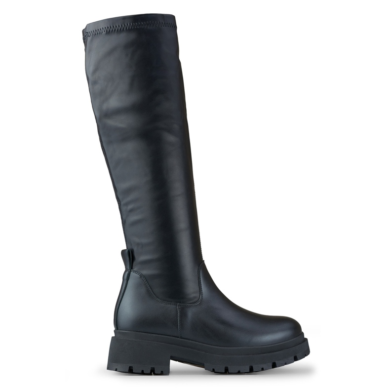 Bottes élastiques noires pour femmes en éco-cuir le noir