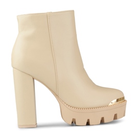 Bottines hautes femme beiges à talon épais