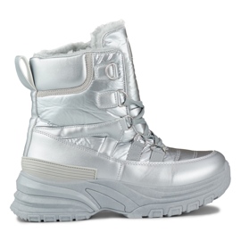 Boots de neige sport à lacets femme argentées Boots de neige sport à lacets femme argentées