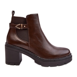Bottines en cuir pour femmes sur un talon haut massif, marron Belinda brun Bottines en cuir pour femmes sur un talon haut massif, marron Belinda brun