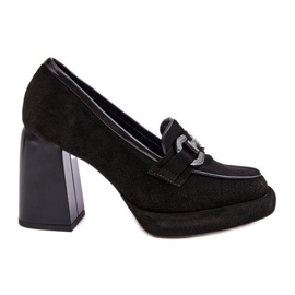 Escarpins en cuir sur un talon haut massif Laura Messi 2706 Noir le noir