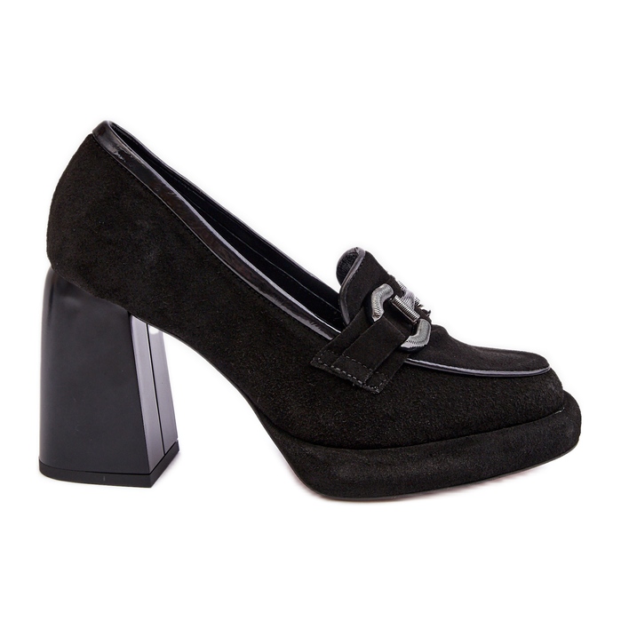 Escarpins en cuir sur un talon haut massif Laura Messi 2706 Noir le noir