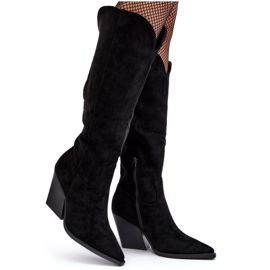 Bottes de cowboy en daim noir Delia à la mode