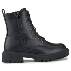 Bottines à lacets noires en éco-cuir pour femme