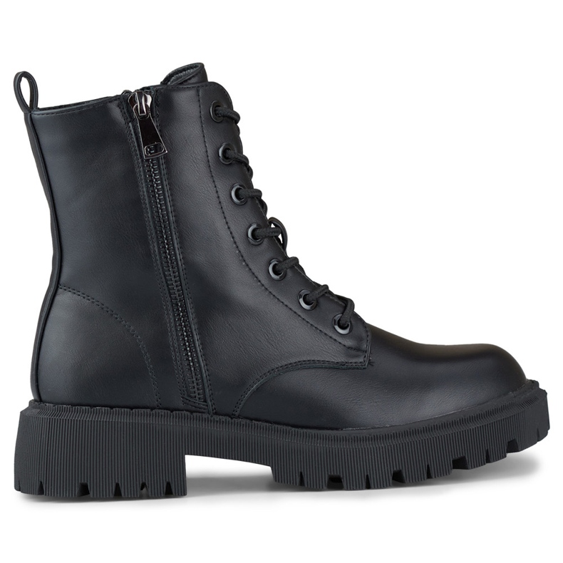 Bottines à lacets noires en éco-cuir pour femme le noir Bottines à lacets noires en éco-cuir pour femme le noir