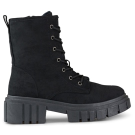 Bottines à lacets femme en daim noir le noir