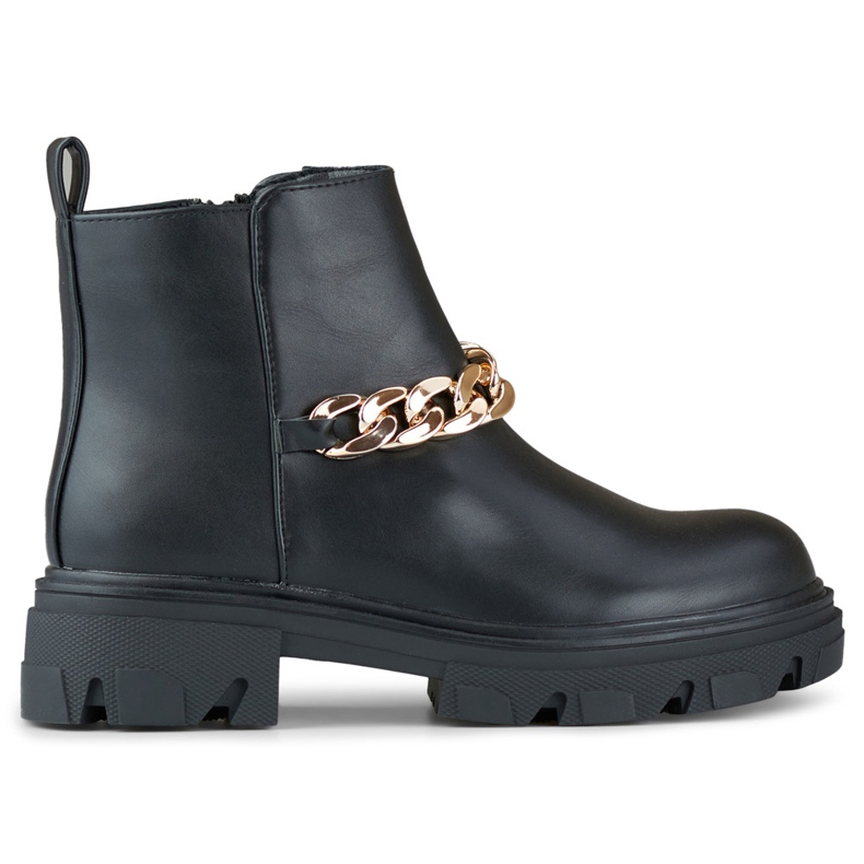 Bottines pour femmes avec chaîne en éco-cuir le noir Bottines pour femmes avec chaîne en éco-cuir le noir