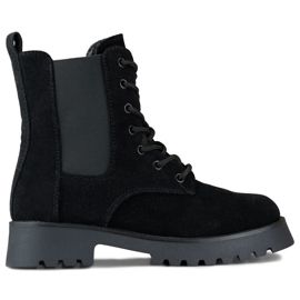 Bottines Chelsea à lacets pour femme en daim Klara le noir