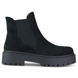 Bottines Chelsea femme en daim à semelle épaisse le noir