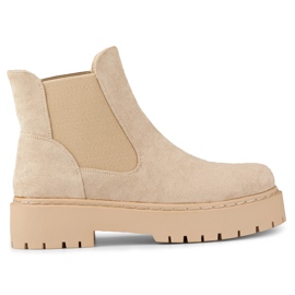 Bottines Chelsea femme en daim à semelle épaisse beige