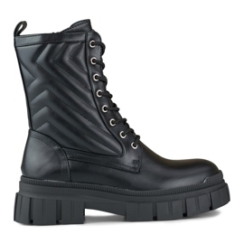 Bottines workwear femme noires à lacets et tige décorative
