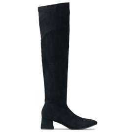 Bottes en daim noir au dessus du genou avec un talon bas le noir
