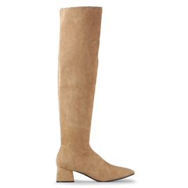 Bottes en daim au-dessus du genou avec un talon bas brun