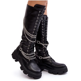 Bottes pour femmes avec chaînes noires Lannera le noir
