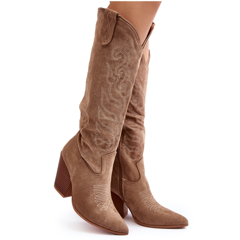 Bottines cowboy Tomani beiges pour femmes à talons hauts