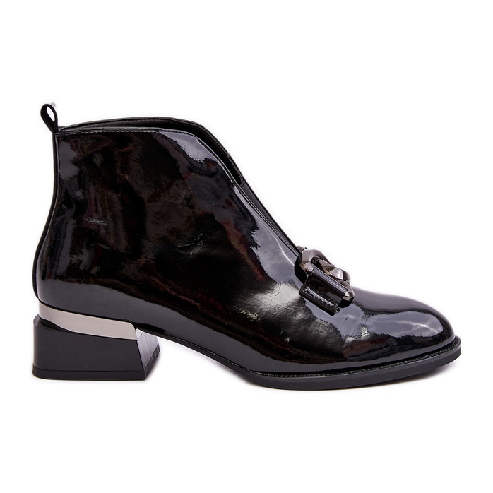 Vinceza Bottes vernies à talons bas pour femmes, isolées, noires Loos le noir