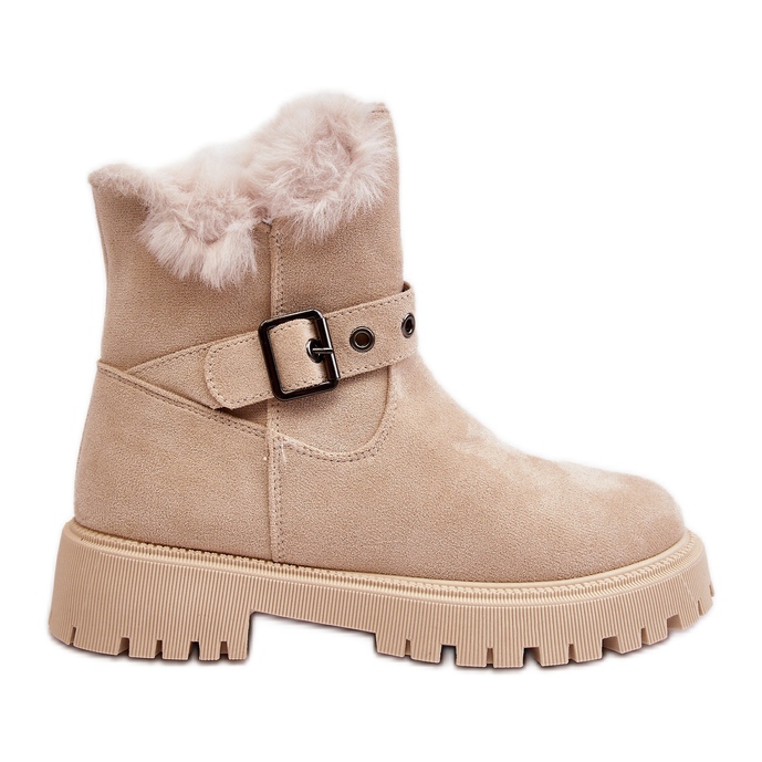 Vinceza Bottines femme Morcos beiges avec fermeture éclair en fourrure