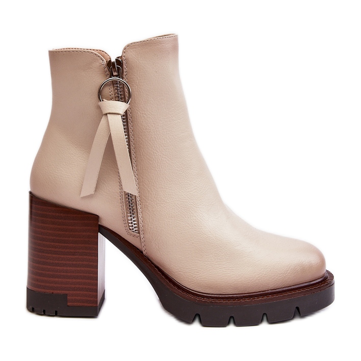 Vinceza Bottines en cuir pour femmes Beige Brittney