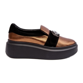 Chaussures en cuir pour femmes sur la plateforme avec décoration Laura Messi 2697/744-300 Or d'or