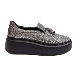 Chaussures en cuir pour femmes sur la plateforme avec décoration Laura Messi 2697/810 argent Chaussures en cuir pour femmes sur la plateforme avec décoration Laura Messi 2697/810 argent