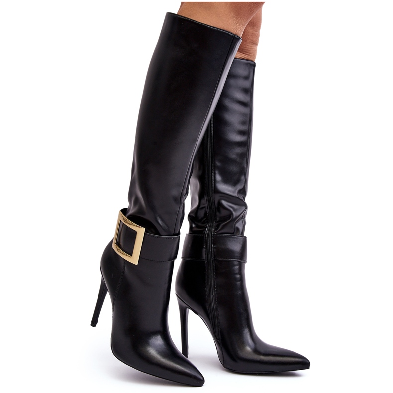 Bottes À Talons Hauts Pour Femmes Avec Boucle Noir Jesperassa