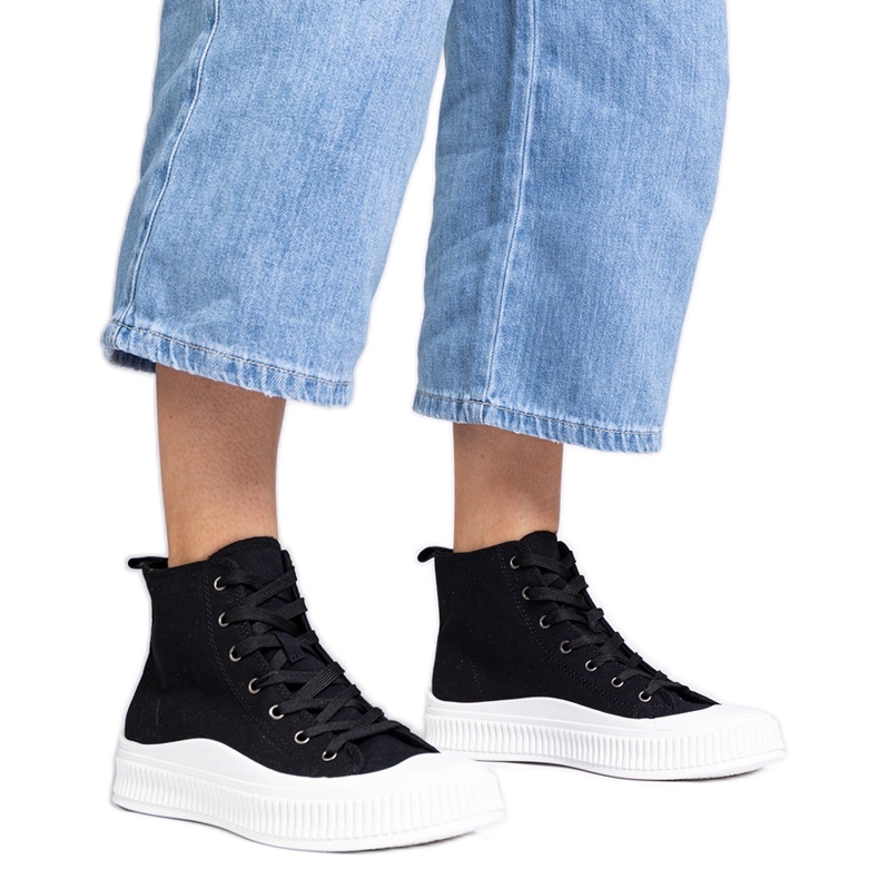 Baskets montantes noires à plateforme de Guerrino le noir