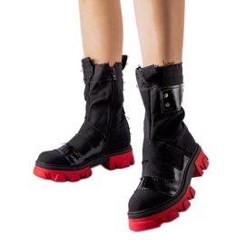 Inna Bottines patchées noires à semelle rouge Sabina