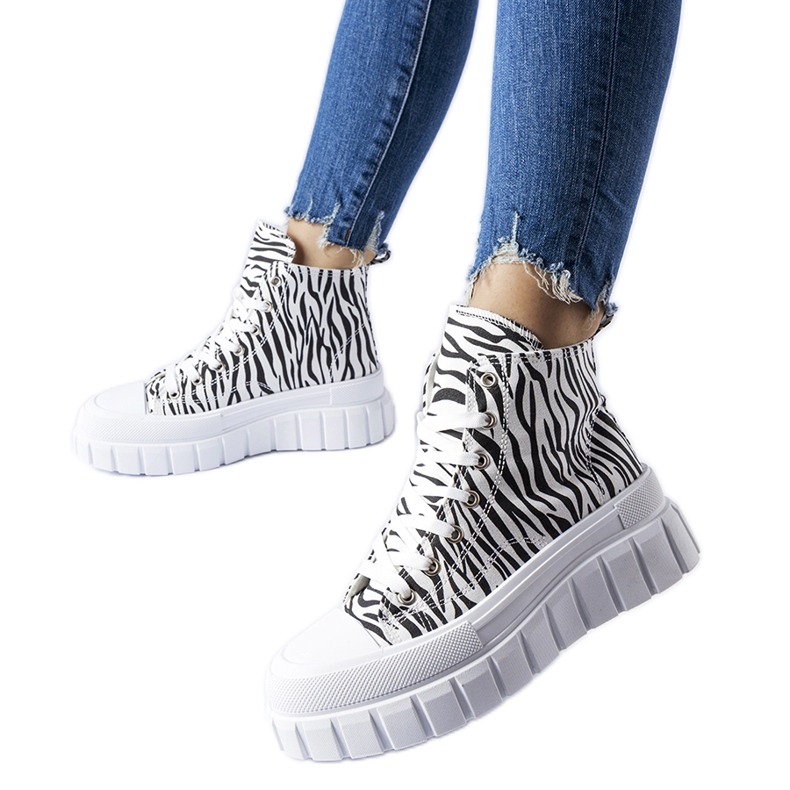 Baskets montantes à plateforme à motif zèbre Fiave blanche