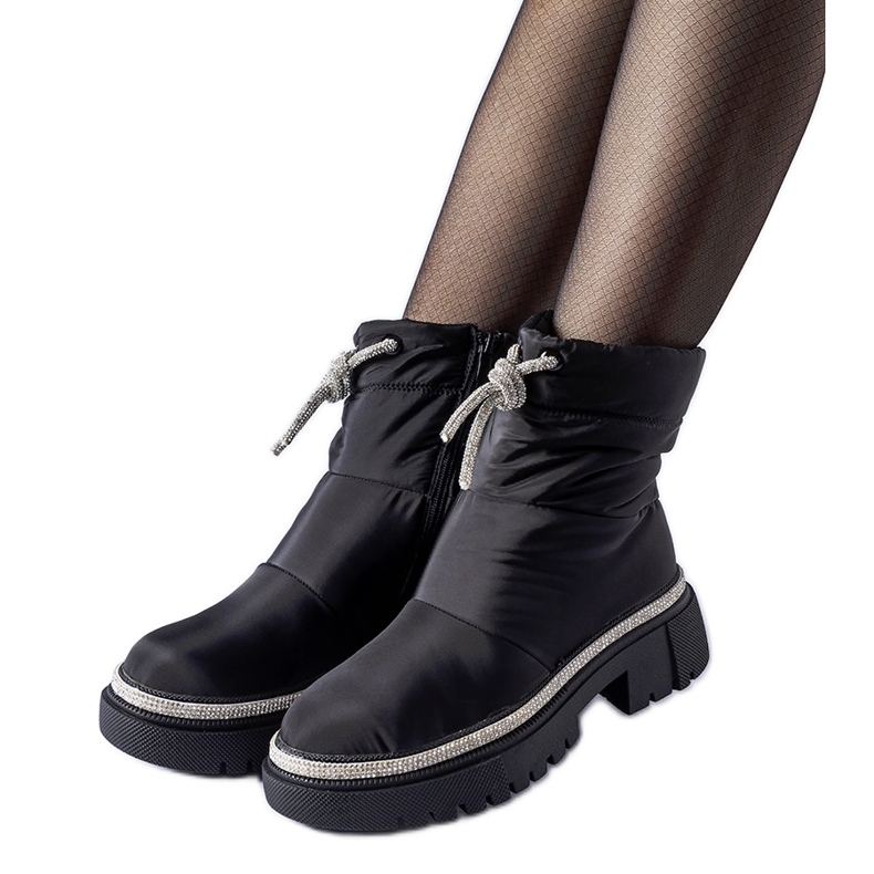 Bottines de neige noires ornées de zircons Giusti le noir Bottines de neige noires ornées de zircons Giusti le noir
