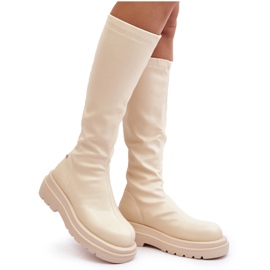 Bottes à plateforme avec fermeture éclair pour femmes GOE MM2N4067 Beige clair Bottes à plateforme avec fermeture éclair pour femmes GOE MM2N4067 Beige clair