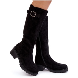 Bottes plates en daim pour femmes noires Saranai
