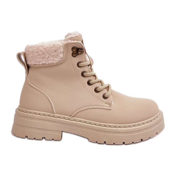 Bottines En Cuir Avec Peau De Mouton Pour Femme, Beige Clair, Lynnvia
