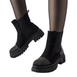 Bottines noires avec zircons Grinzane en éco-daim le noir