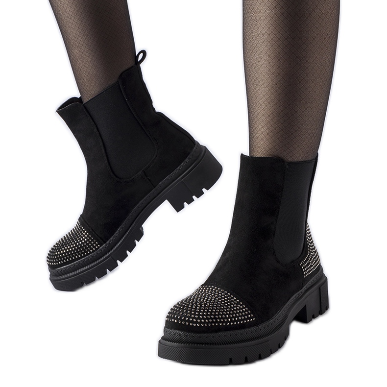 Bottines noires avec zircons Grinzane en éco-daim le noir