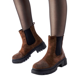 Bottines marron avec strass en éco-daim de Grinzane brun