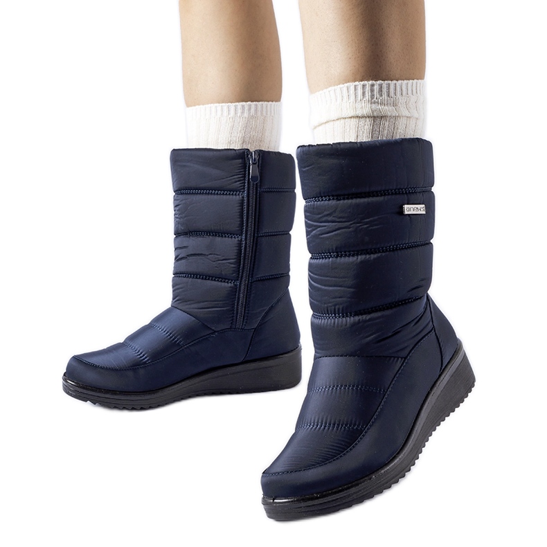 Boots de neige bleu marine à talon bas Reina