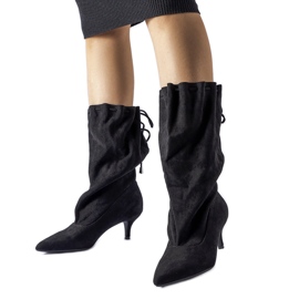 Bottines à enfiler en éco-daim en daim noir à talon haut