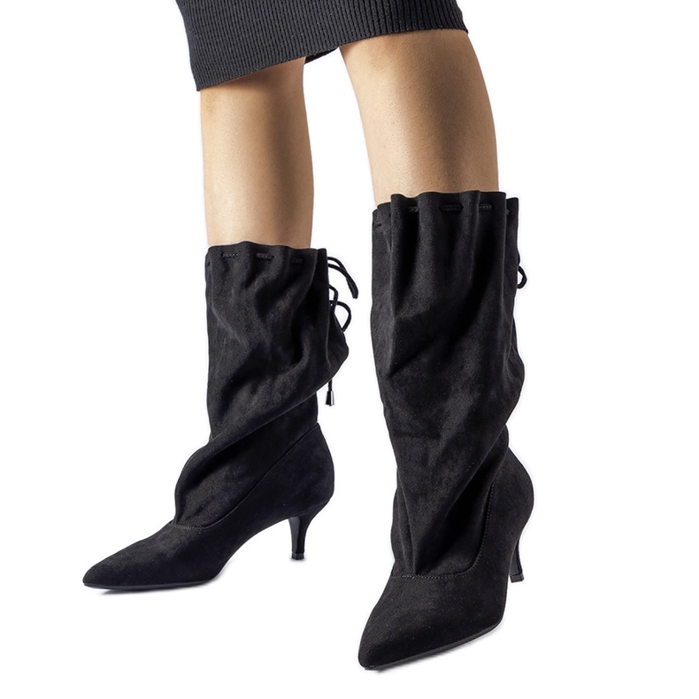 Bottines à enfiler en éco-daim en daim noir à talon haut le noir