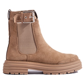 Bottines en daim kaki avec boucle Shelovet beige