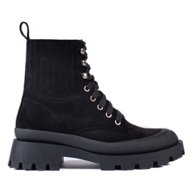 Bottines à lacets en daim noires Shelovet le noir