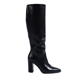Élégantes bottes noires à talons hauts en cuir écologique Shelovet