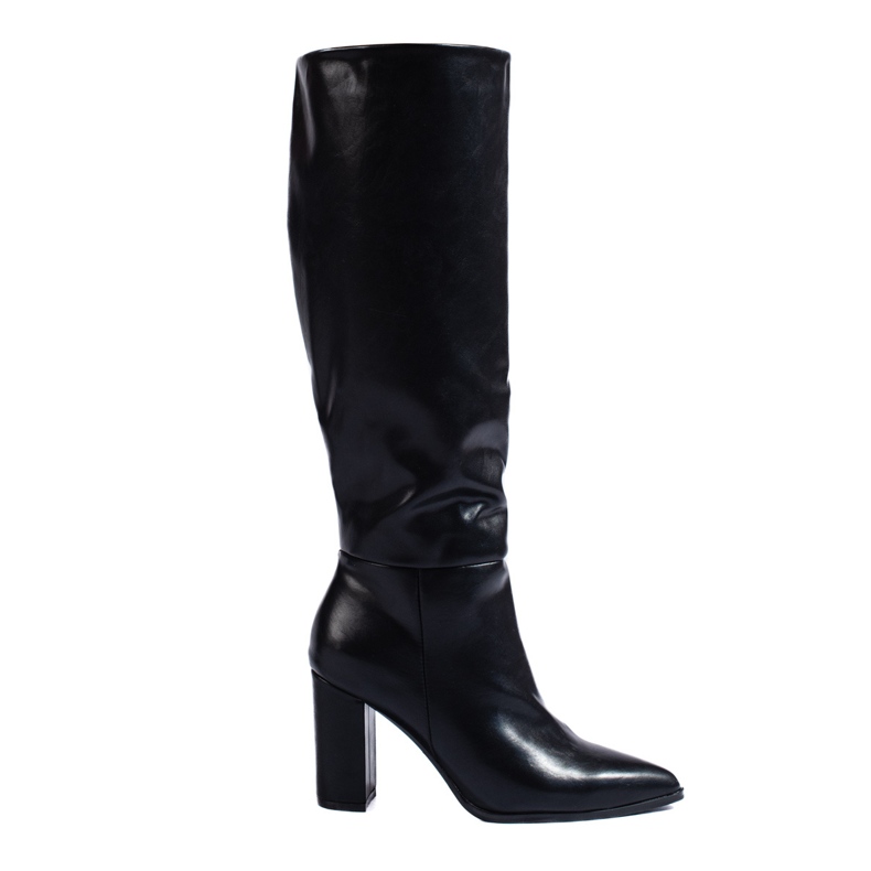 Élégantes bottes noires à talons hauts en cuir écologique Shelovet le noir